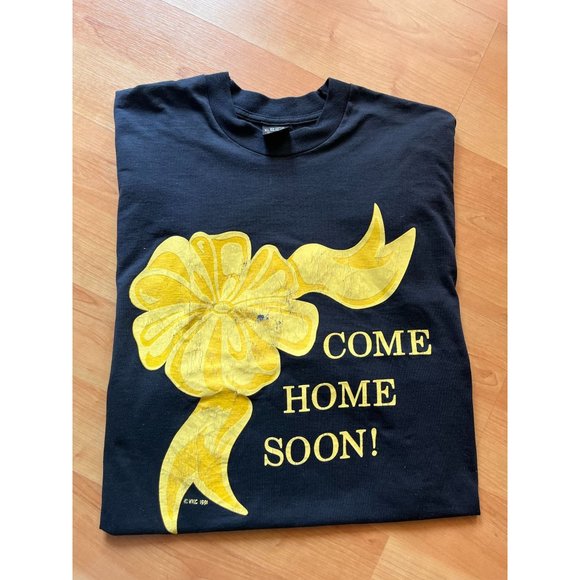 VINTAGE SCREEN STARS SINGLE STITCH RACE COME HOME SOON MENS BLACK T SHIRT XL - Picture 4 of 4